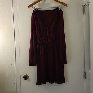 Express- Burgundy Long Sleeve, Above Knee Dress.